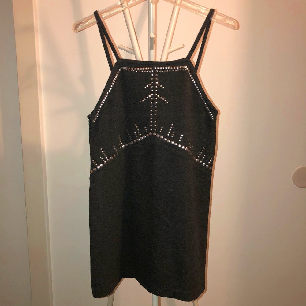 ZARA CHARCOAL GREY SILVER STUDDED HEAVY KNIT SPAGHETTI STRAP CAMI TOP SIZE XS S